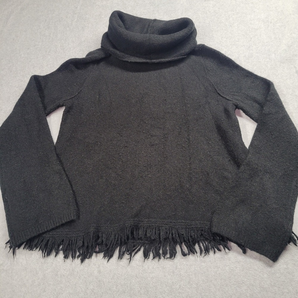 Anthropologie Akemi + Kin Black Cowl Neck Fringe Hem Wool Alpaca Blend Sweater S